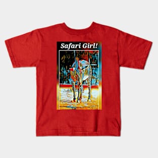 Safari Girl Zebra - Teal Kids T-Shirt